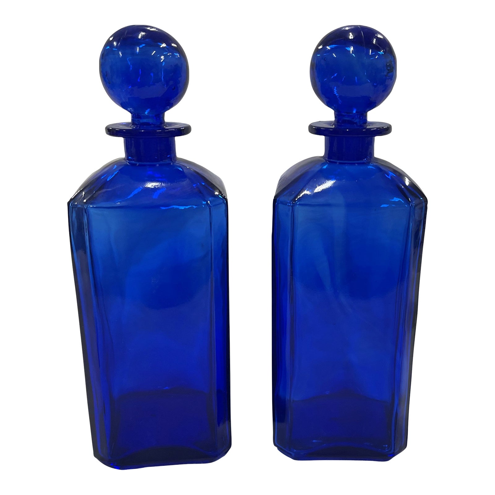 Cobalt Blue Decanters With Glass Round Stopper Set of 2 Chairish