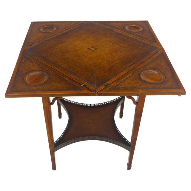 Theodore Alexander One Drawer Leather Top Folding Top Game Table MINT For Sale - Image 11 of 18