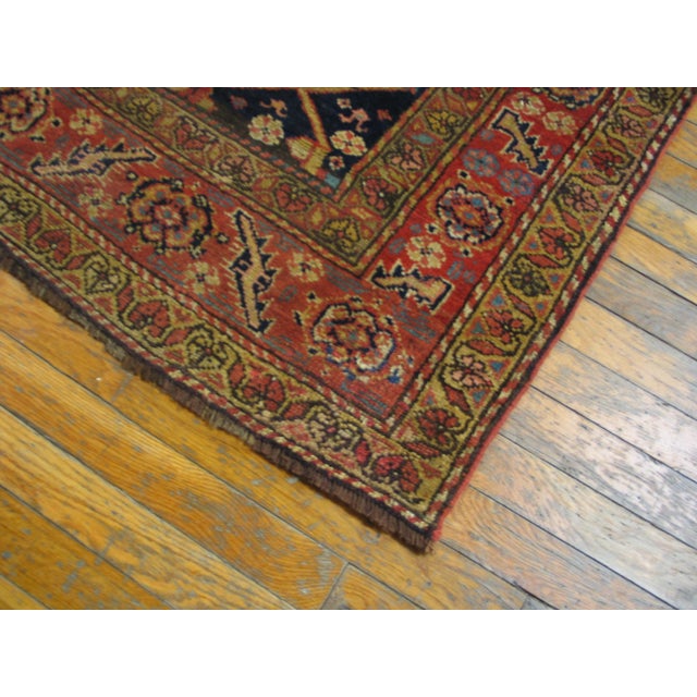 1890s Navy Blue Geometric Tribal Antique Persian Kurdish Rug 3'6" X10'6" Knoted Wool Carpet For Sale In New York - Image 6 of 9