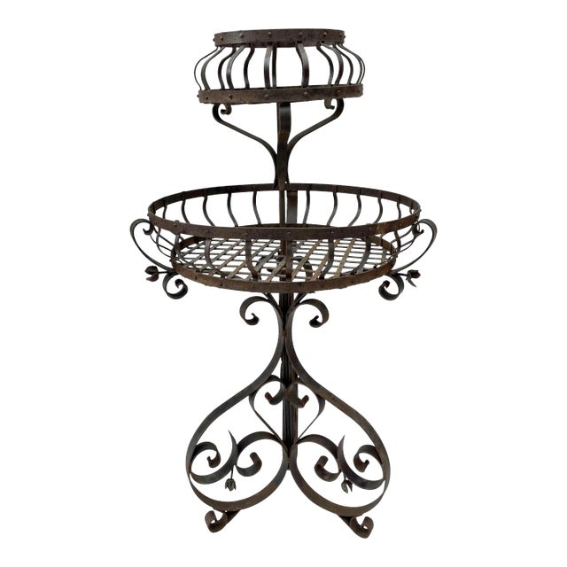 Vintage French Iron 2-Tier Garden Topiary Stand For Sale