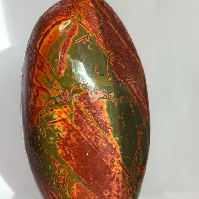 Brick Red Large Mid-Century Chinese Red and Green Jasper Stone Mounted on Solid Wood For Sale - Image 8 of 10