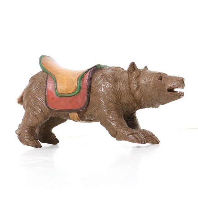 Stunning and rare Black Forest bear. Striking German design from the 1920s. Hand-carved fruitwood sculpture of a life-like...