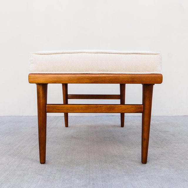 Restored 1960s Mid Century Modern Ashwood & Velvet Upholstered Bench For Sale - Image 13 of 15