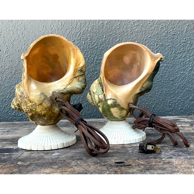 Mid-Century Modern Vintage Deco Nautilus Shell Lamps - A Pair For Sale - Image 3 of 12