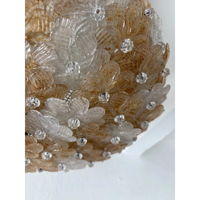 Glass Big Amber Clear Barovier & Toso Midcentury Murano Flowers Flush Mount Chandelier For Sale - Image 7 of 8