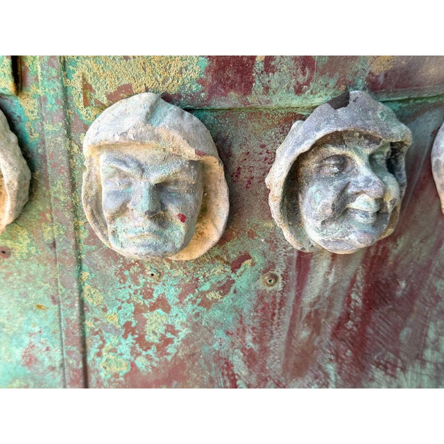 Pair Gothic Revival Verdigris Copper Planters Applied Medieval Heads, circa 1900 For Sale - Image 15 of 18