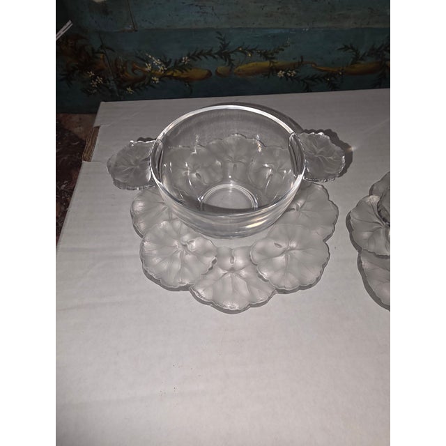 Art Deco 1960s Pair of Lalique Honfleur Sherberts and Saucer Plates For Sale - Image 3 of 9