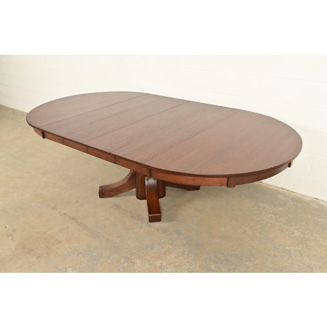 Brown Stickley Brothers Antique Mission Oak Arts & Crafts Pedestal Extension Dining Table, Newly Refinished For Sale - Image 8 of 13