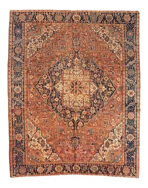 1940s Rust Blue Brown Geometric Persian Karaja Area Rug