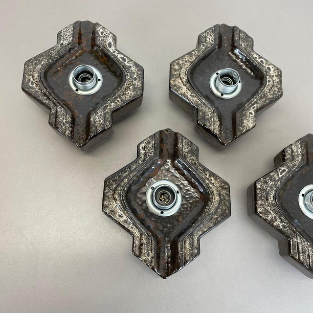 Fat Lava Brown & Beige Ceramic Wall Lights from Pan Ceramics, Germany, 1970s, Set of 4 For Sale - Image 6 of 18