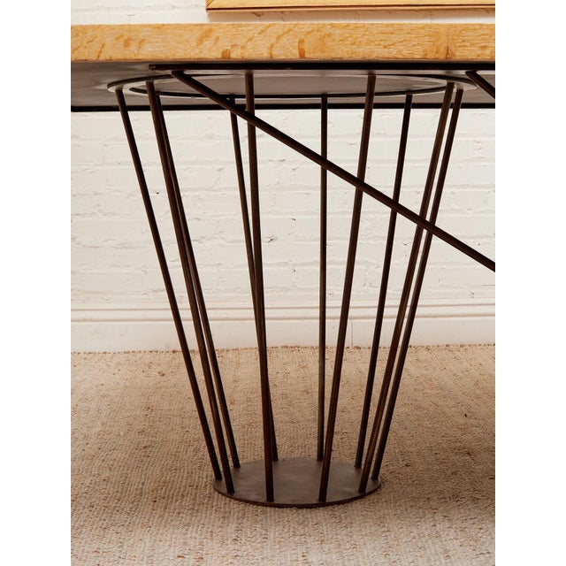 Mid 20th Century Mid 20th Century Oak Dining Table With Sculptural Iron Base For Sale - Image 5 of 12