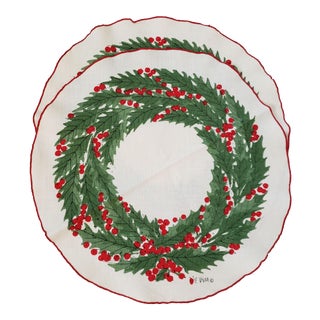 1960s Vera Neumann Holiday Hollyberry Linen Placemats - Set of 8 For Sale
