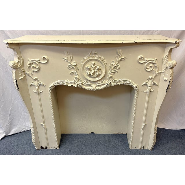 French Architectural Salvage Antique French Fireplace Mantel With Cherub and Foliate Details For Sale - Image 3 of 18