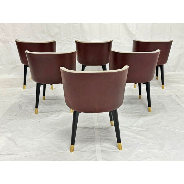 Wood Set of 6 Baxter "Colette" Chairs by Roberto Lazzeroni in Leather Brass For Sale - Image 7 of 18