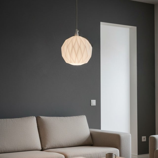 Plastic Mid-Century Modern Scandinavian Style White Acrylic Origami Pendant Lamp, 1960s For Sale - Image 7 of 12