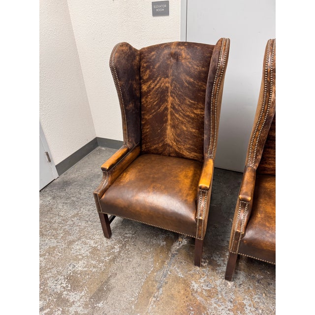 Paul Robert Lexie Hide Wingback Chairs, Pair For Sale In San Francisco - Image 6 of 12