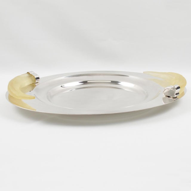 Prata Wolff Silver Plate Platter Tray Centerpiece with Lucite Horn Handles For Sale - Image 4 of 8