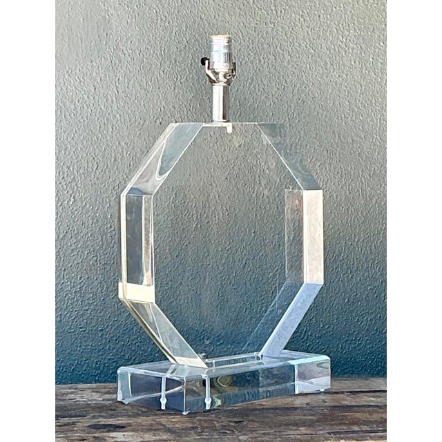 Vintage Slab Lucite Octagon Lamp For Sale In West Palm - Image 6 of 12