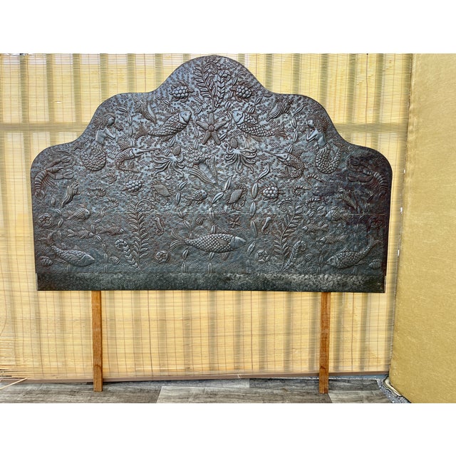 Vintage Bohemian Hand-Embossed Sheet Metal King Size Headboard. Circa 1980s For Sale In Miami - Image 6 of 18