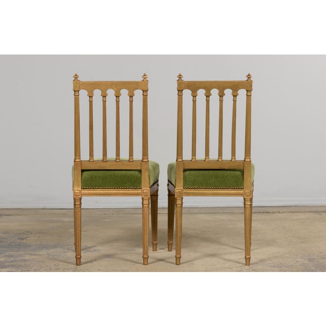 Antique French Louis XVI Style Giltwood Dining Chairs in Green Mohair, Set of 6 For Sale - Image 11 of 18
