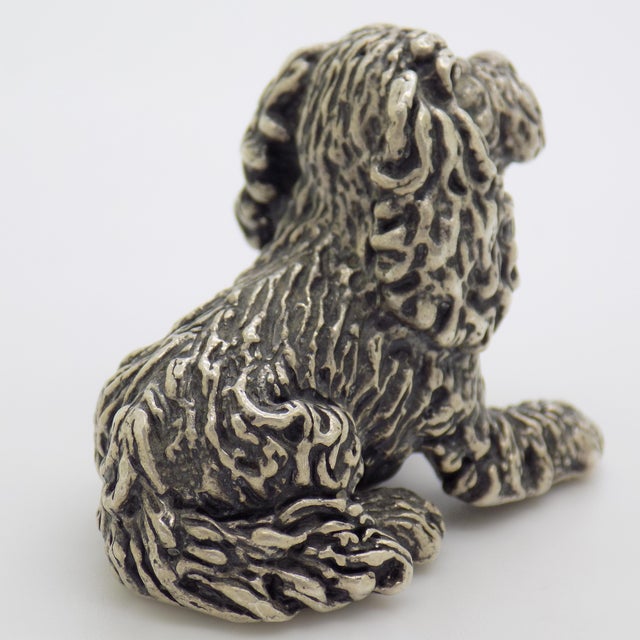 1970s Vintage Italian Handmade Genuine Silver Sitting Dog Large Miniature Figurine Sculpture, Made in Tuscany (Arezzo) For Sale - Image 5 of 10