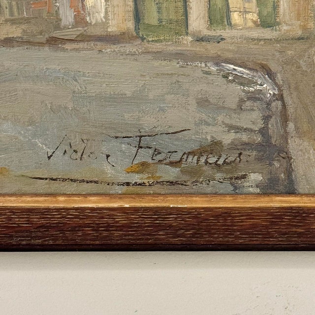 Antique Framed Oil Painting on Canvas by Victor Fermans 'Autumn Village Scene' For Sale - Image 15 of 16