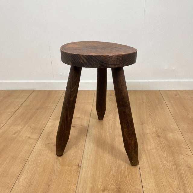 Small Brutalist Tripod Stool in Wood, 1950s For Sale - Image 11 of 11