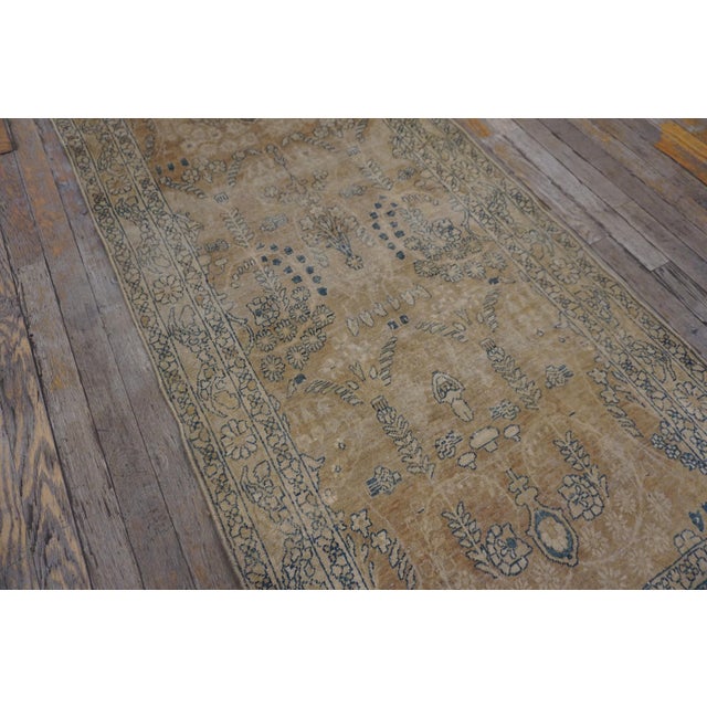 1930s Tan Camel Medallion Antique s.e. Persian Kirman Rug 2'8" X 14' Handknotted Wool Carpet For Sale - Image 4 of 6