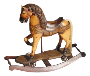 Antique Hand Painted Wooden Rocking Horse with Glass Eyes