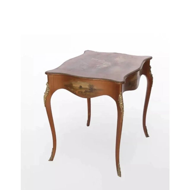 Antique Vernis Martin Paint Decorated Parlor Table With Bronze Ormolu Mounts Circa 1900 For Sale - Image 6 of 9