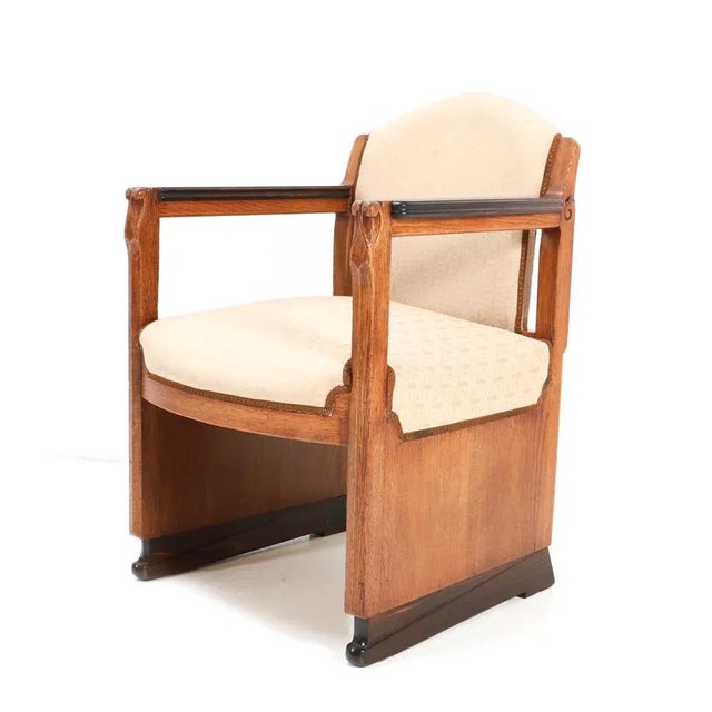 1920s Set of Art Deco Oak Amsterdamse School Armchairs attributed to Hildo Krop for T Woonhuys For Sale - Image 5 of 14