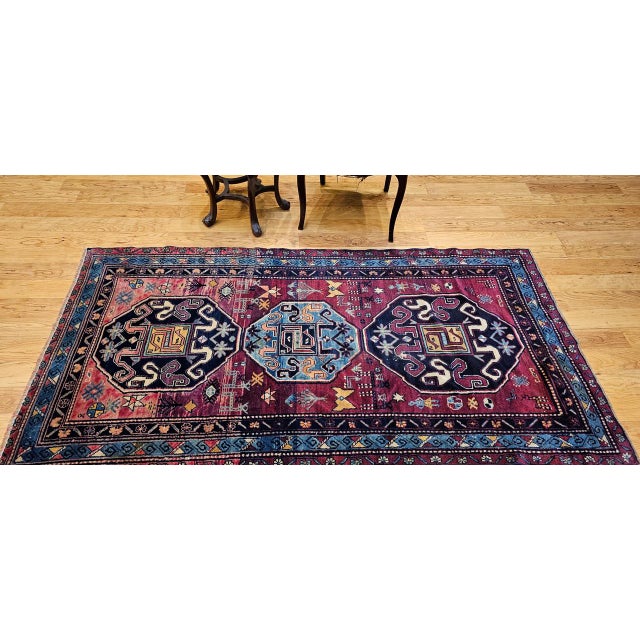 Textile Antique Caucasian Cloudband Kazak Area Rug, Wool, Cranberry Red, 1890s, 3' x 7' For Sale - Image 7 of 18