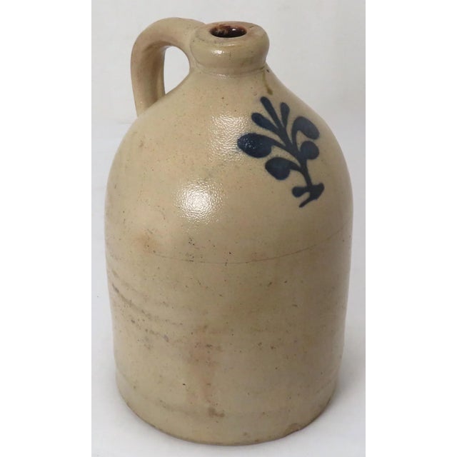 American Antique Late 19th Century American Blue Decorated Stoneware 1 Gallon Liquor Jug For Sale - Image 3 of 13