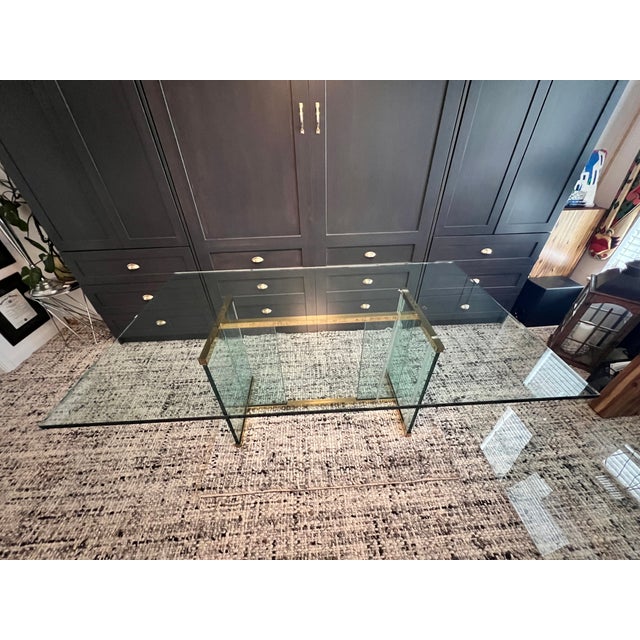 Brass 1980s Attributed to Paul M Jones Vintage Designer 42 X72 Brass and Glass Modern Dining Room Table For Sale - Image 8 of 8