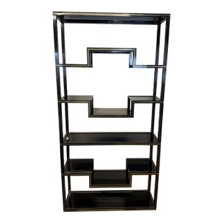 1970s Hollywood Regency Black Lacquer & Brass Étagère - Attributed to Pierre Vandel For Sale