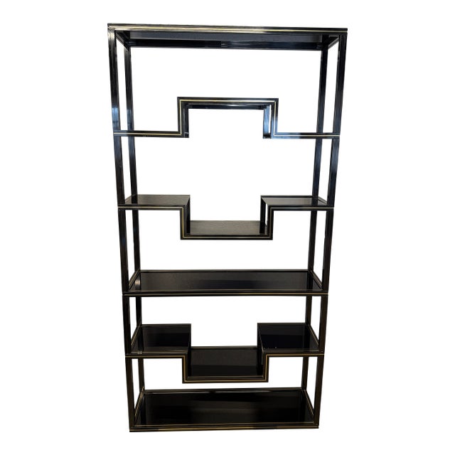 1970s Hollywood Regency Black Lacquer & Brass Étagère - Attributed to Pierre Vandel For Sale