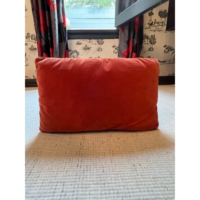 Pair of Burnt Orange Rust Velvet Lumbar Accent Pillows For Sale - Image 4 of 6