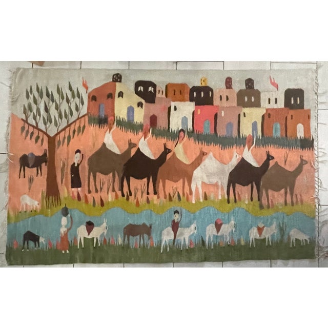 handwoven vintage Egyptian tapestry originating from the Ramses Wissa Wassef Art Center in Harrania Handwoven wool....