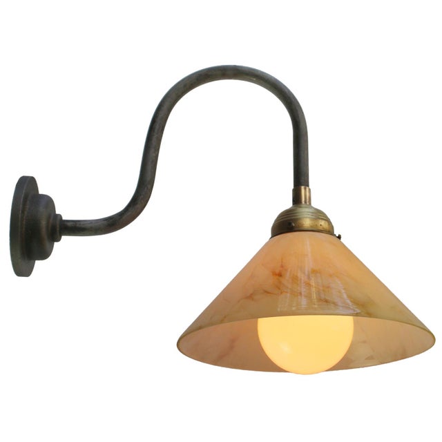Iron Sconce with Yellow Marble Glass Shade For Sale - Image 4 of 7