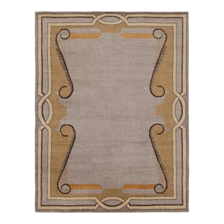 Rug & Kilim’s Modern French Art Deco Style Rug in Gray with Geometric Pattern - 9x12 For Sale