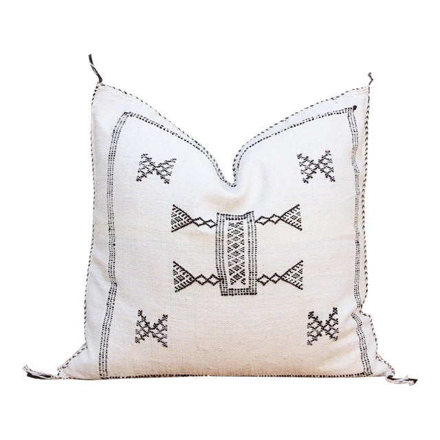 Charcoal Bowtie Cactus Silk Moroccan Pillow For Sale