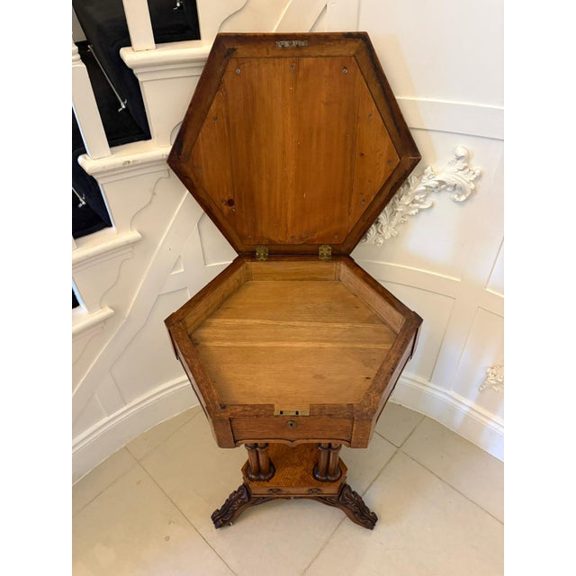 Early 19th Century Antique Regency Pollard Oak Lamp Table with Lift Top and Carved Base, 1830s For Sale - Image 5 of 15