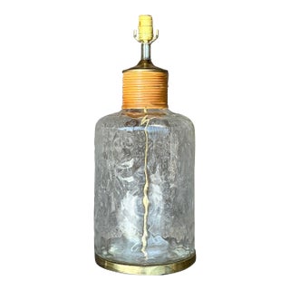 Vintage Coastal Wrapped Rattan Glass Lamp For Sale