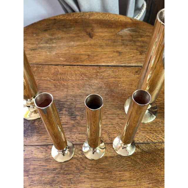 Tubular Candlesticks and Bud Vases in Brass, 1950s, Set of 5 For Sale - Image 4 of 15