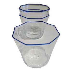Venini Octagonal Murano Lowball Glasses With Cobalt Rim
