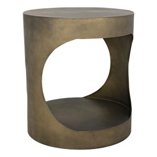 Eclipse Round Side Table, Metal with Aged Brass Finish For Sale
