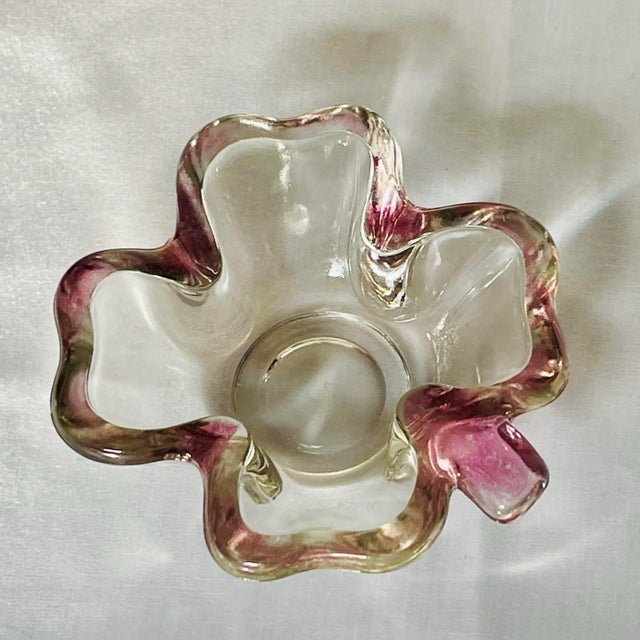 Glass Vintage Four Leaf Clover Trinket Dish For Sale - Image 7 of 11