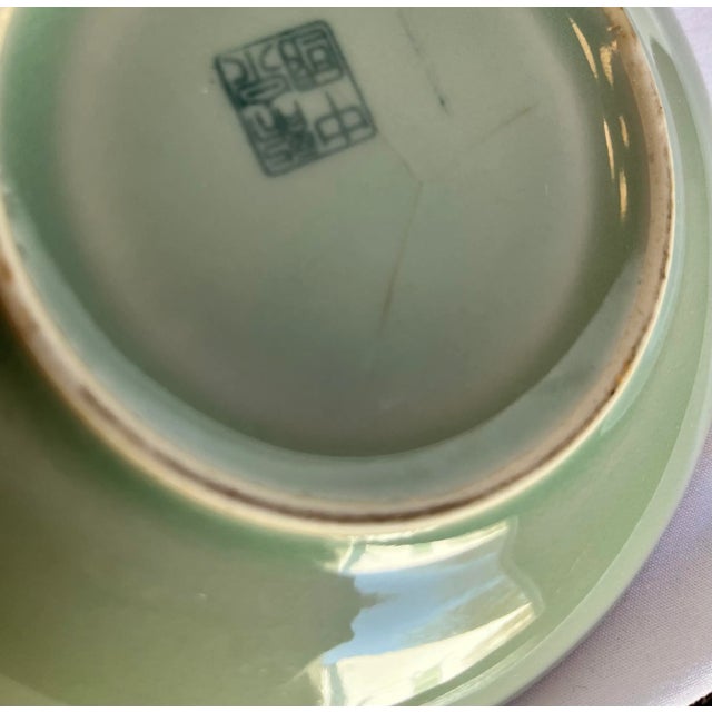 Ceramic Vintage Celadon Longquan Koi Cup & Saucer Set- 2 Pieces For Sale - Image 7 of 8