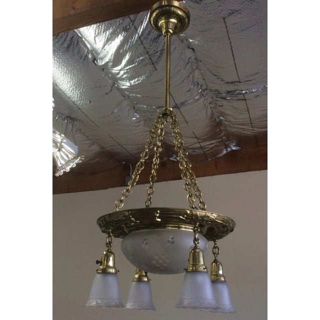 Victorian Brass and Frosted Cut Crystal Chandelier For Sale - Image 11 of 11