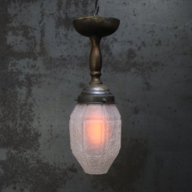 Art Deco Brass and Frosted Glass Flush Mount For Sale - Image 6 of 8